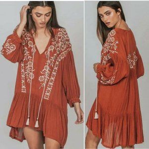 Free People Rust Embroidered Tunic